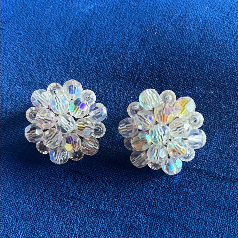 Vintage iridescent beads clip on earrings